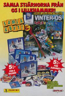 Reklam för samlarbilder från Panini som här har motiv från OS i Lillehammer 1994
