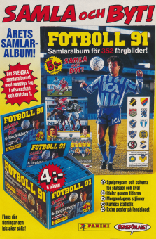 Reklam för samlaralbumet Fotboll 91 från Panini och deras samlarbilder