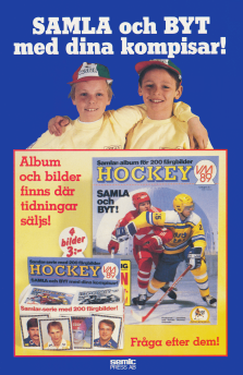 Reklam för samlarbilder med hockeymotiv från säsongen 89