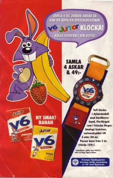 Annons för VG tuggummi för barn där man även får information om att man kan samla och skicka in askar för att få en digitalklocka