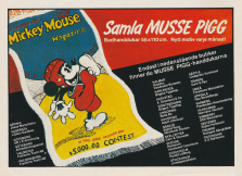 Reklam för handdukar med Musse Pigg-motiv som man kan köpa och samla