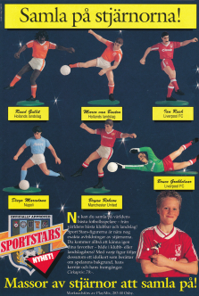 Reklam för små statyetter av fotbollsspelare