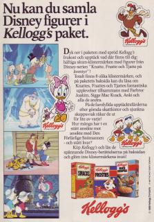 Reklam för frukostflingor från Kelloggs där man får samlarbilder från Disney i paketen