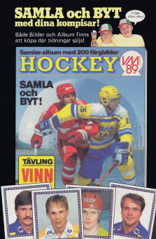 Reklam för samlaralbum och samlarbilder från Hockey-VM 1989