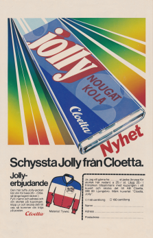 Reklam för Jolly nougatkola från Cloetta