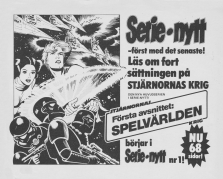 Internreklam för tidningen Serie-Nytt som stoltserar med att serien om Stjärnornas Krig finns med i tidningen