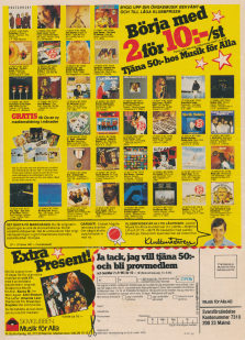 Reklam för Skivklubben Musik för alla som erbjuder LP-skivor på postorder