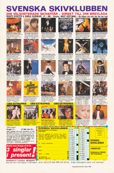 Reklam för Svenska Skivklubben med 25 skivomslag och erbjudande om medlemskap samt 3 singlar i present