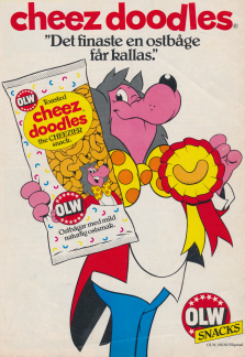 OLW mutar in begreppet cheez doodles och ostbåge i en annons för snackset som blivit en av svenskarnas favorit genom tiderna