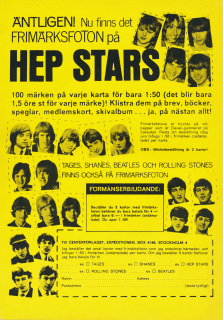 Reklam för frimärksfoton med bilder på kända popgrupper