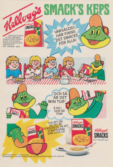 Reklam i serieformat för frukostflingan Smacks där grodan Smacks trollar fram mer flingor när första paketet tar slut