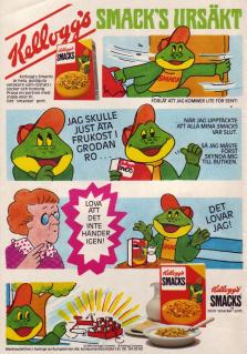 Reklam i serieformat för frukostflingorna Smacks där grodan Smacks kommer försent till skolan
