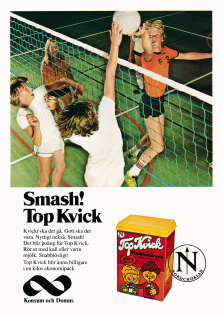 Sportig reklam för chokladdrycken Top Kvick med ungdomar som spelar volleyboll