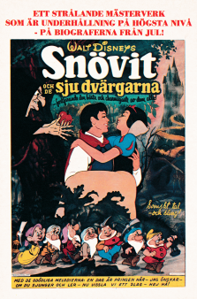 Reklam för Walt Disney-filmen Snövit som går på bio 1973