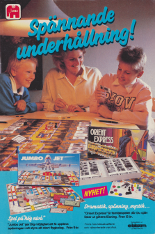 Två personer som i en annons för brädspel från Jumbo och kedjan Leksam spelar spelet OrientExpress