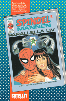 Reklam för serieablumet Parallella liv med Spindelmannen i huvudrollen