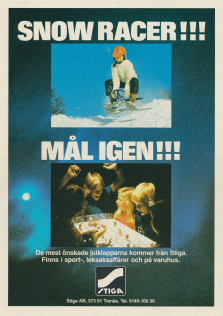 Reklam för Stiga ishockeyspel och Stiga Snow Racer