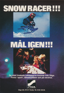 Reklam för Stiga ishockeyspel och Stiga Snow Racer