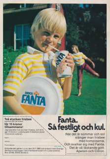 Annons för drycken Fanta som ger bort gratis frisbees