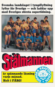 Reklam för Stålmannen och svenska landslaget i tyngdlyftning