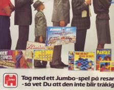 Annons för brädspel från Jumbo, en kö med människor där alla har ett brädspel bredvid sig