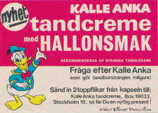 Reklam för Kalle Ankas tandkräm med hallonsmak