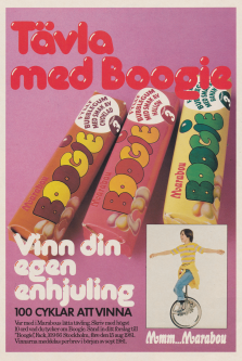 Reklam för tuggummit Boobie och en tävling där man kan vinna en enhjuling