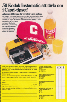 Reklam för drycken Capri från Felix där man i en tävling kan vinna en kamera