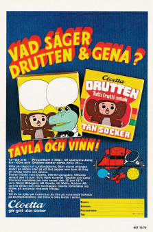 Reklam för en tävling med godiset Drutten & Gena