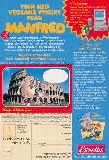 Annons för jordnötter från Estrella med deras maskot Manfred