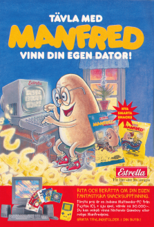 Reklam för en tävling med Estrellas "maskot" Manfred