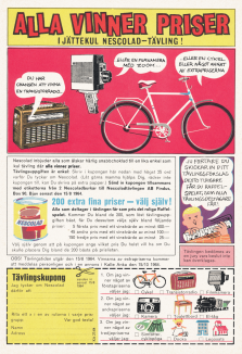 Tävlingsannons med Nescolad där vinnaren kan välja mellan fina priser