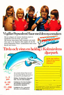 Tävling med Pepsodent där man kan vinna en resa till Kolmårdens djupark