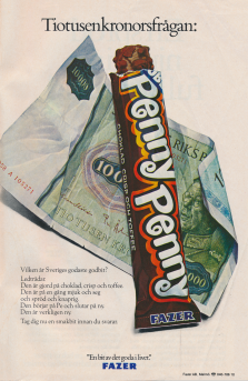 Annons för godisbiten Penny Penny från Fazer AB