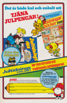 Reklam för Jultidningsförlöaget och möjligheten att tjäna lite pengar när man säljer jultidningar