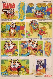 Reklam för frukostflingan Kelloggs Frosties där Tony Tiger har grävt ett djupt hål och kommit upp i Kina