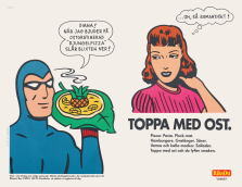 Reklam för Riksost med seriefigurerna Fantomen och Diana