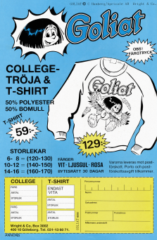 Reklam för Wright & Co som gör tröjor med Goliat-tryck