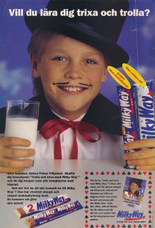 Annons för Milky Way med en pojke utklädd till trollkarl