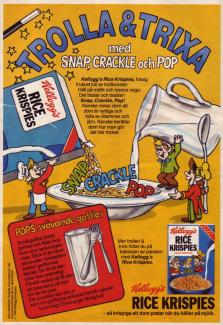 Rice Crispies maskotar Snap, Crackle och Pop visar ett trick där du kan få två gafflar att hänga utanför ett glas på ett nästan magiskt vis