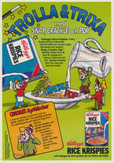 Rice Crispies maskotar Snap, Crackle och Pop visar ett trix där du kan fästa bordbestick i sytråd och få in ljudet i öronen så att det låter som kyrkklockor