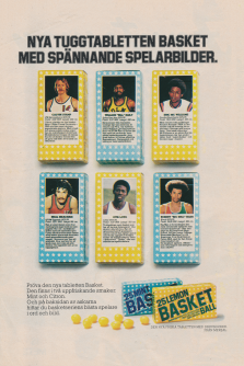 Reklam för tuggtabletten Basketball från Merijal