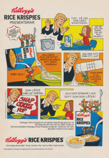 Reklam i serieformat för frukostflingan Rice Krispies där en upprörd pappa inte kan höra radions nyheter för att flingorna låter högt