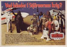 Reklam för leksaksfigurerna från Star Wars där Darth Vader och en stormtrooper är i underläge mot rebellernas nio figurer stora trupp med bland andra Luke Skywalker och Han Solo