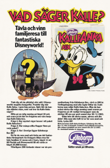 Reklam för en tävling med Göteborgskex där vinsten är en resa till Disneyworld i Florida