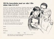 Reklam för Dear Pen Pal en tjänst där du kan hitta en brevvän i USA