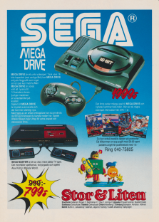 Reklam från Stor & Liten som lyfter fram SEGA Megadrive och SEGA Master