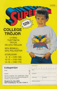 Reklam för kläder med seriefigurstryck - den här gången Stålmannen - från Wright & Co