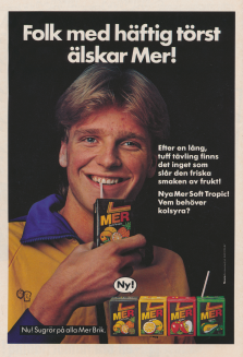 Reklam för fruktdrycken MER med Patrik Sjöberg som affischnamn