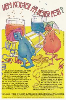 Reklam för läskeblasken Vira Blåtira och Hicka Persika från Falkens Fantastiland